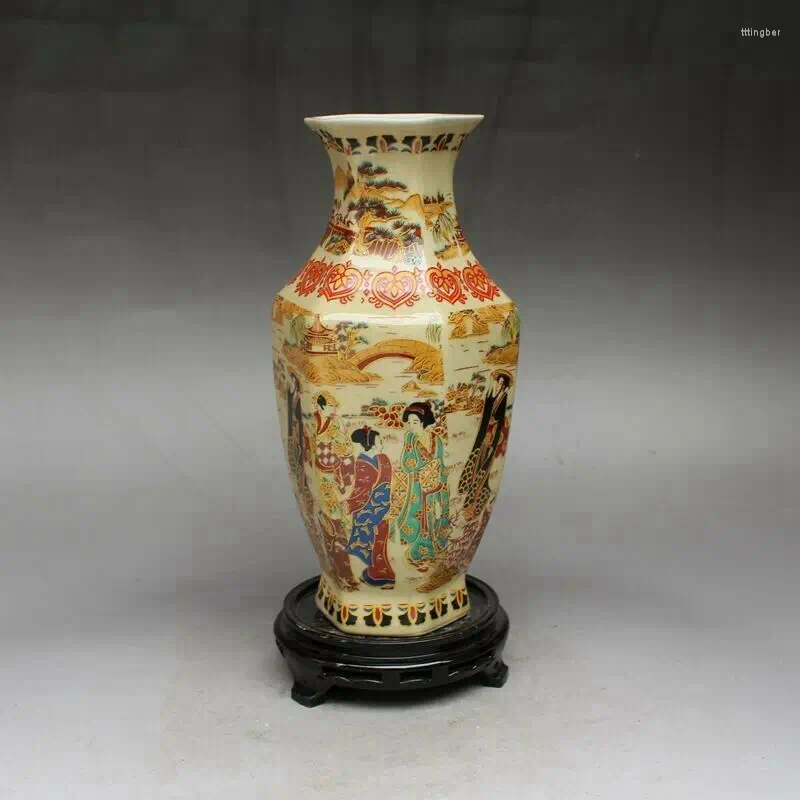Vases Exquisite Old Chinese Porcelain Color Hand Painted Kimono Beauty Pots Vase 8069