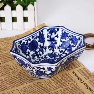 Vazen Exquisite Polygon Chinese ical Blauw en Wit Porselein Antieke Pot JarBeschilderd met bloemmotieven x0630