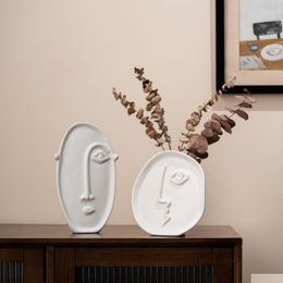 Vases Face Vase Set 2 Blanc Tête Moderne Statue En Céramique Décor Humain Scpture Cheminée Décoration Milieu Du Siècle Drop Livraison Maison Garde Dhjrk