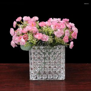 Jarrones Factory Direct Creative Gifts Fashion Glass Vase Home Crafts Square Beading al por mayor