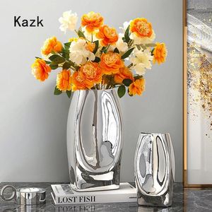 Vases Fashion Silver en céramique décor vase nordique simple bourse de bureau séché à la maison salon décoration accessoires art