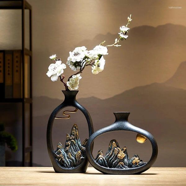 Jarrones Feng Shui, florero de riqueza, decoración de escritorio para sala de estar y oficina, accesorios de decoración para el hogar, creatividad, estilo japonés