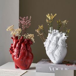 Vazen Figurines Hars Anatomical Heart Flowerpot Vaas Gedroogde bloemcontainer Pottenvormige Scpture Home Decoratie Drop levering Tuin Dhcsn
