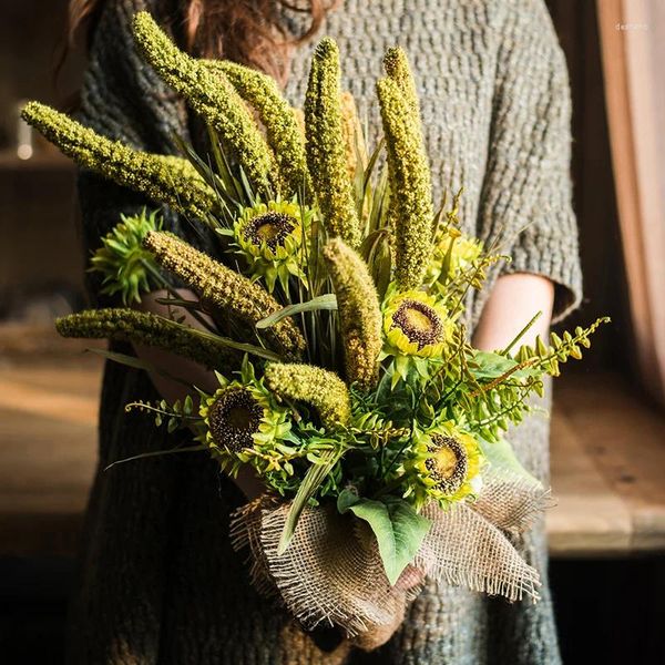 Vases Fireworks Designer Handmade Bouquet Simulation Sunflower Oryza Floral Ensemble Decorative Cadeau