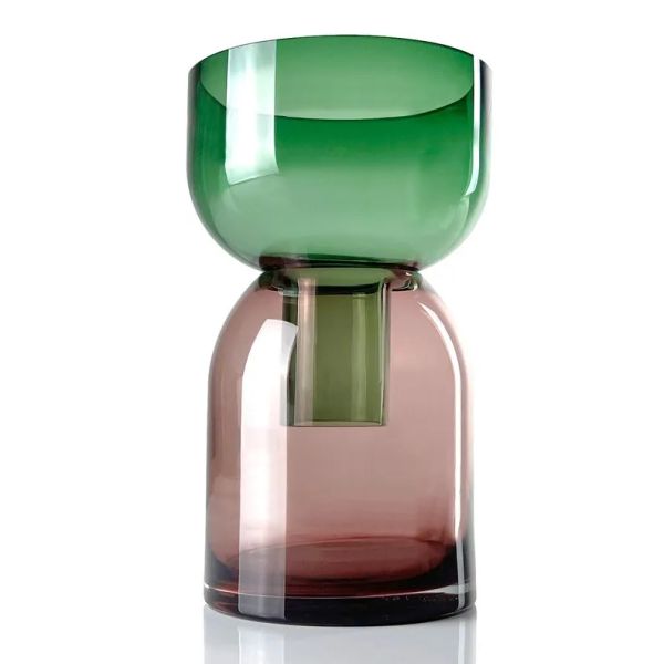 Vases Vases Vase, vert et rose, vase en verre, vase irréversible, bougeoir, vase en verre soufflé par bouche