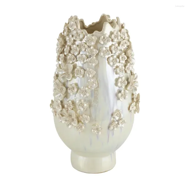 Vases Vaste en céramique crème de fleur 3D avec glaçage arc-en-ciel