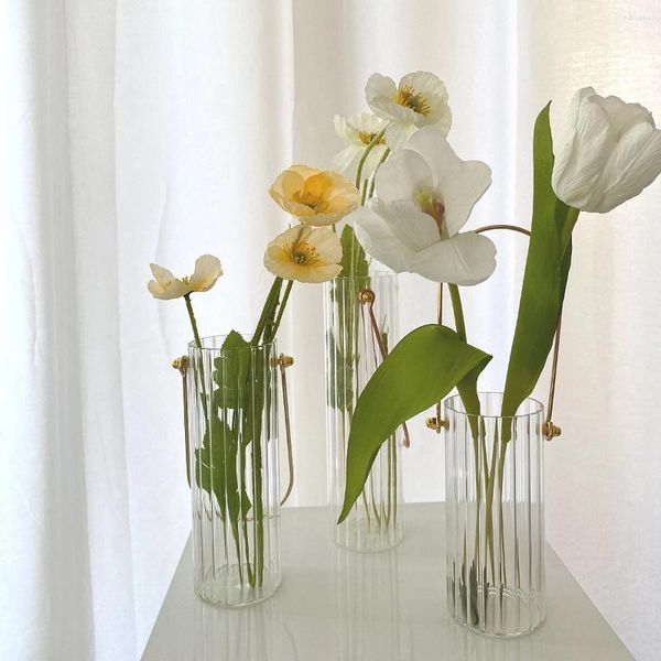 Vases Arrangement de fleurs Ornements en métal Portable Verticage vertical Verre Small Vase Vase Luxury Luxury Modern Home Living Room Decoration