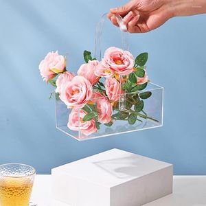 Vases boîte à fleurs avec poignée Base robuste fond antidérapant pas facilement cassable étui cadeau Transparent étanche décor de salon