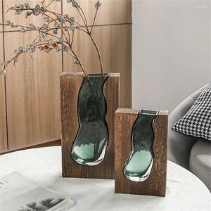 Vases Flower Decor Glass Living Home Vase Designer Luxury Decorative For Room Wooden Nordic Pots Decoration Green