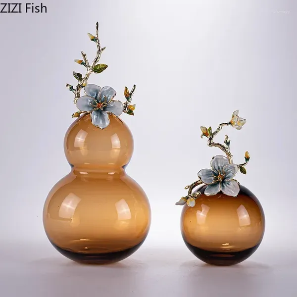 Vases Ornements de fleurs ornements sphériques émail décoratif décoration florale décoration pots gourd arrangement brun vase coloré