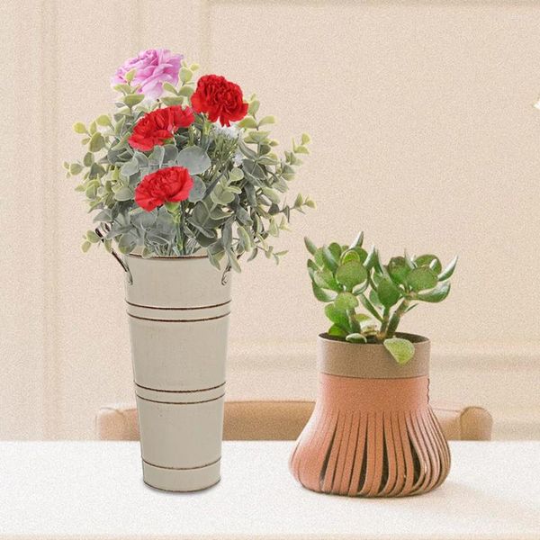 Vases Pots de fleurs seaux en fer plantation stockage jardinière vase pour arrangement floral blanc rétro ornement rustique