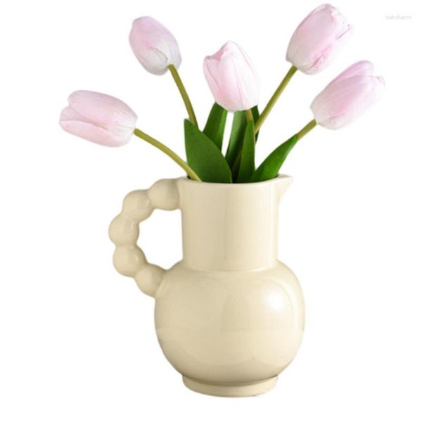 Vases Vase à fleurs Ferme Rustique Pichet à lait avec poignée blanche pour décor style mariage dîner table fête salon