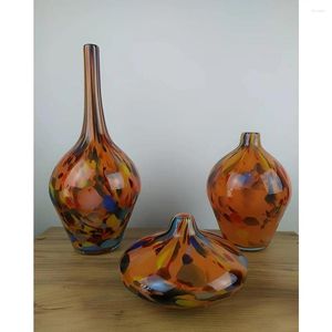 Vazen Bloemenvaas Handgeblazen Glas Oranje Decoratieve Murano Marmerpatronen Decoratie Home Decoratie Kamer Decor