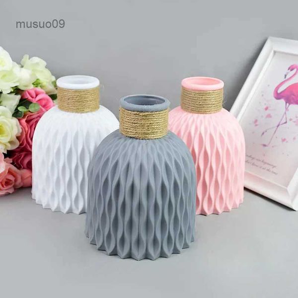 Vases Vase à fleurs décoration de jardin de maison blanc Imitation céramique fleurs Pot panier Vase en plastique pour mariage anniversaire L24