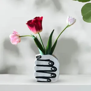 Vases Vase à fleurs Statue en forme de main unique, ornement de bureau, table décorative pour fête, manteaux de café, décoration de maison