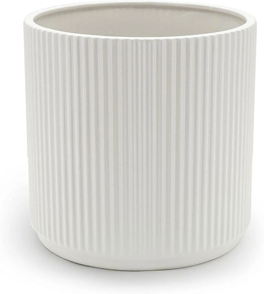 Vases Planteur ronde en céramique cannelée, 10 pouces, blanc