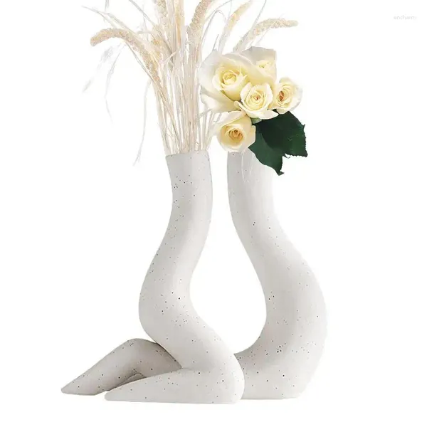 Vases pour Couples d'herbe de Pampas câlins Vase en céramique mate fleurs creuses géométrique moderne