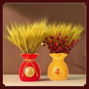 Vases Fortune faisant le sac béni le plus heureux rouge en plastique fleur Arrangement Vase jaune Festival décoration printemps