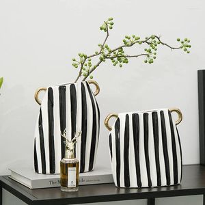 Vases françaises en noir et blanc à rayures à rayures Vase Amphore en céramique Mobilier de maison Floriste Scandinave Houseming Gift Gift