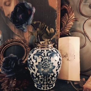 Vases françaises classiques bleu et blanc porcelaine dorée vase elaine papillon ornements décoratifs décorations de maison jardin décor