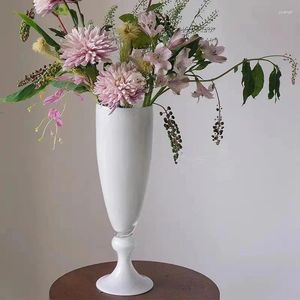 Vases français moyen blanc porcelaine sens fait à la main verre grand vase vent lampe fleur appareil rétro décoration douce