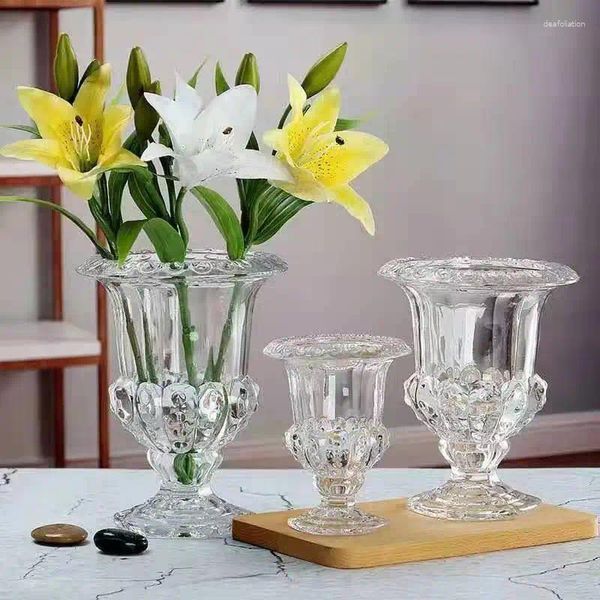 Jarrones Florero de Vidrio Retro francés Copa de Cristal Transparente Arreglo Floral Adornos de decoración de Sala de Estar