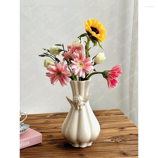 Vases Couleur douce couleur ange tridimensionnel Ange Aip Shape Vase Beige Simple Estants Para Plantas Floreros Vintage