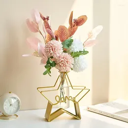 Vases géométriques en verre pentagonal Vaste transparent Hydroponic Plant Fleur Bread Teson Todin Test Golden Iron Line Home Decor