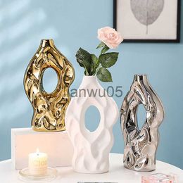 Vasi Geometrici Vaso a forma di montagna Galvanotecnica Combinazione di fiori in oro e argento Bianco Disposizione dei fiori Ornamenti per la decorazione della casa x0806