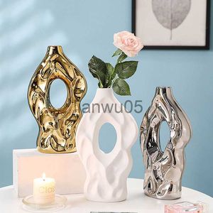 Vazen Geometrische Bergvormige Vaas Galvaniseren Goud en Zilver Witte Combinatie Bloemstuk Woondecoratie Ornamenten x0806