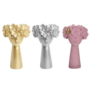 Vases Girl Head Dry Flower Vase Vase Statue Succulent Plantes Planter Pot Bureau de bureau Armoire Home Decor Ornement Gift