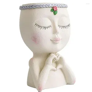 Vases Girl Planter Head Pot Flower Pots pour plantes intérieures Résine de plantes succulentes ou extérieures