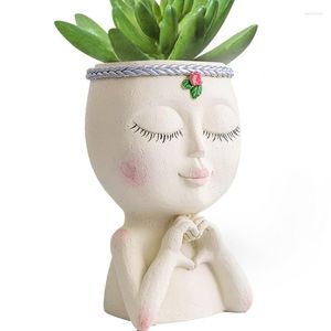 Vases Fille Planteur Pot Pots De Plantes Pour Plantes Succulentes Tête De Résine Succulente Statue De Jardin Avec Drainage