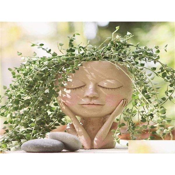 Vases Filles Visage Tête Fleur Planteur Plante Succente Conteneur Pot Figure Jardin Décor Nordique Table Ornement H5 2205271732768 Drop Dhuww