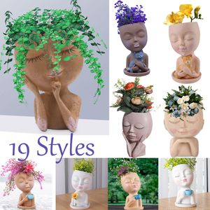 Vases Filles Visage Tête Fleurs Décoration Résine Succulente Plantation Pot De Fleurs Jardinage Croissance Planteur Pot De Fleur Ornements De Table 230603