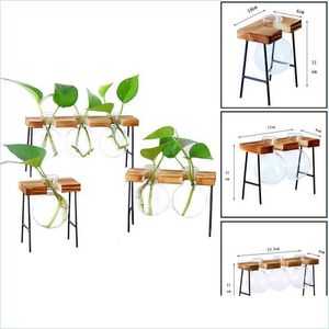 Vases Bouteille en verre Vase plante hydroponique cadre en bois Transparent café salle décor Table bureau décoration Terrarium Homeindustry Dhu5F