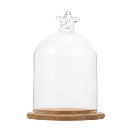 Vazen Glazen Cloche Koepel Helder Display Stolp Ronde handgreep Houten basis 15X10Cm Gedroogde bloemenopslagpotten Diy Sneeuwbollen Taart