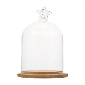 Vases en verre Cloche dôme affichage clair cloche pot rond poignée supérieure base en bois 15x10cm pots de stockage de fleurs séchées bricolage boules de neige gâteau
