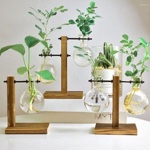 Vases verre bureau planteur ampoule Vase support en bois hydroponique plante conteneur DecorHome Decor