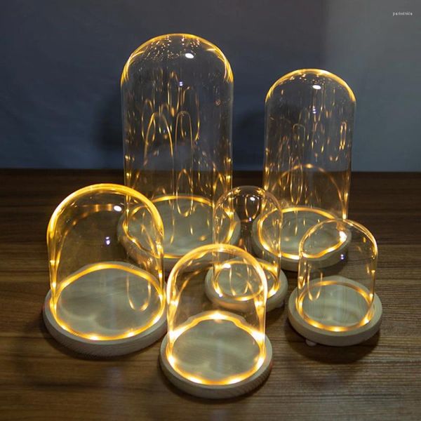 Vases Glass Dome Base en bois avec LED Light Birthday Gift Coup de chambre à coucher DIY VASE VASE VASE COUVERTURE DE COUVERTURE DE FLOOR