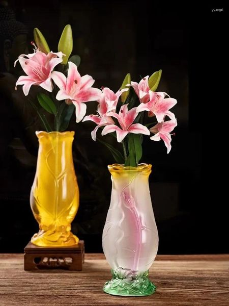 Vases Vase de lotus en verre offrant Bouddha pour insérer des outils de bouteille de purification d'eau Guanyin dans les temples bouddhistes