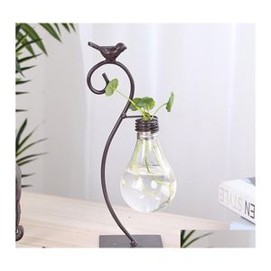 Vazen Glass Planter BB VASE HYDROPONIES MET HOLDER VOOR Desk Home Decoratie Moderne creatieve vogelplant Terrarium Stand drop levering otlus