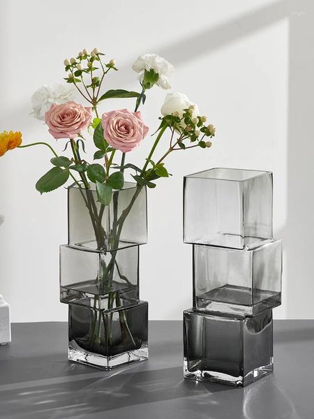 Jarrones de cristal transparente de lujo para sala de estar, adornos creativos, diseño moderno de flores, arte nórdico, decoración geométrica del hogar