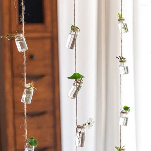 Vases en verre Vase 1 cordes suspendues avec 8 mini-bouteille Éolien Style Nordic Home Decor Flower Plant Hydroponic Conteneur