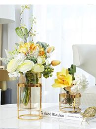 Vases en verre Vase Golden Transparent étagère en métal Araseau de floraison Hydroponie Hydroponie Décoration de maison moderne Desktop