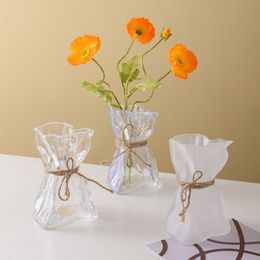 Vases Vase En Verre Irrégulièrement Plié Route Clair Artisanat Créatif Ornements Hydroponique Art Fleur Terrarium Pots 230701