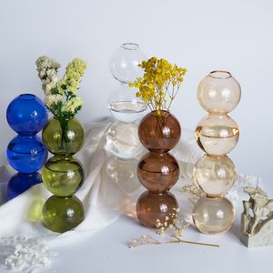 Vazen Glass Vaas Nordic Home Decor Bubble Vaas Kleine vaas op kleurrijke tafel Decoratie Geschenkblauw Glas Vaas 230812