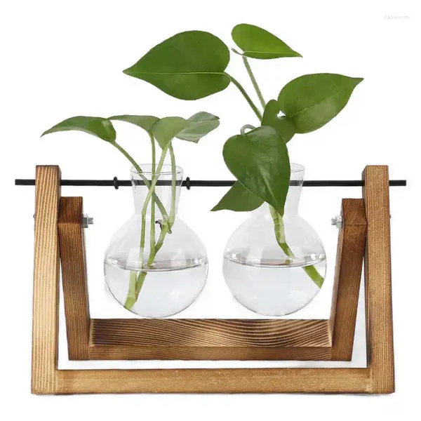 Vases en verre vase planter plante terrariums kit terrarium avec stand en bois rétro pour hydroponics jardin home