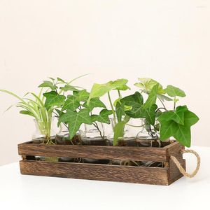 Vazen Glazen hout vaas Hydroponische planten houten frame tabletop decoratie huis transparante accessoires bonsai b3o5