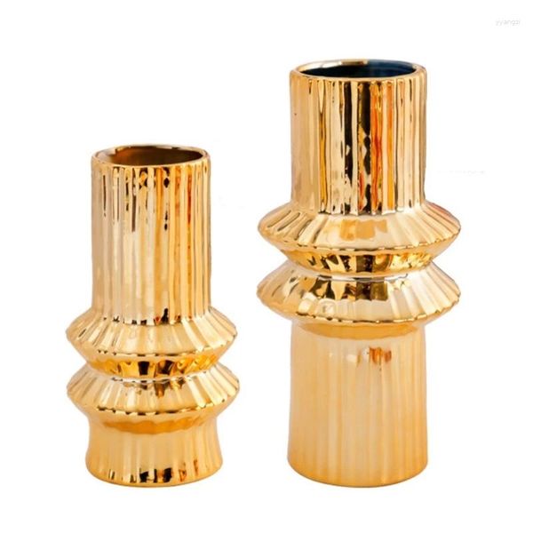 Vases Gold Ceramic Flower Vase Vase Geometric Pots for Living Room Bedroom Dining Table Figurines Arrangement